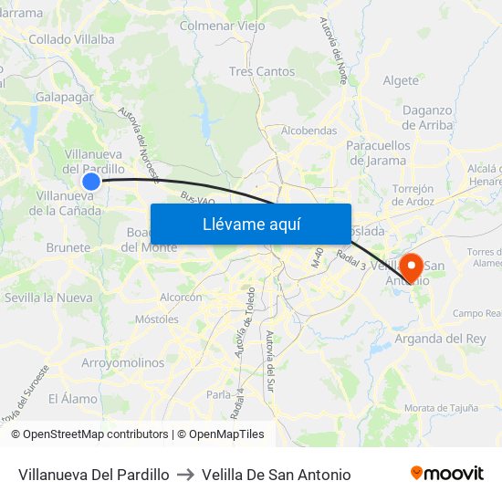 Villanueva Del Pardillo to Velilla De San Antonio map