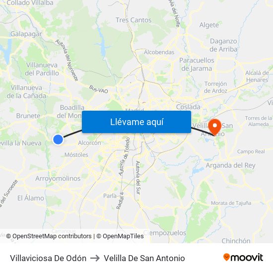Villaviciosa De Odón to Velilla De San Antonio map