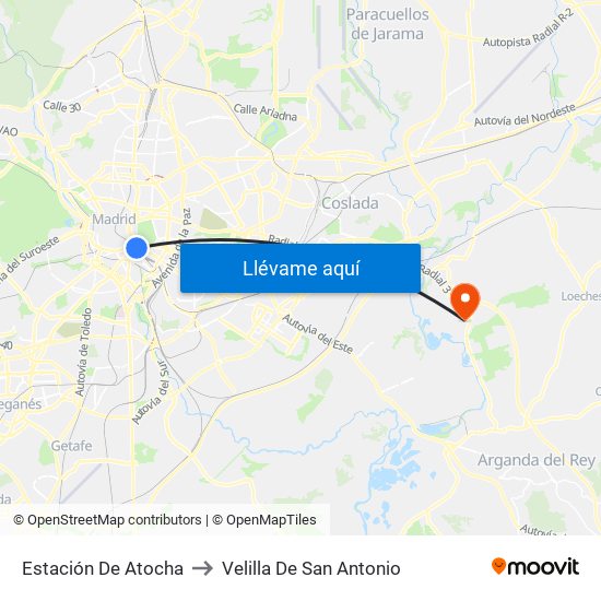 Estación De Atocha to Velilla De San Antonio map