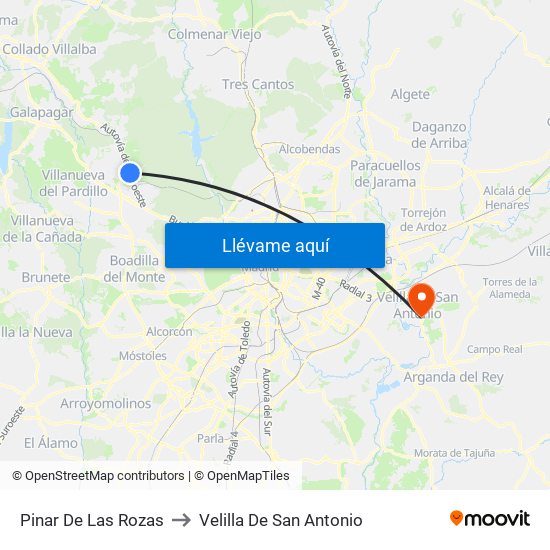 Pinar De Las Rozas to Velilla De San Antonio map