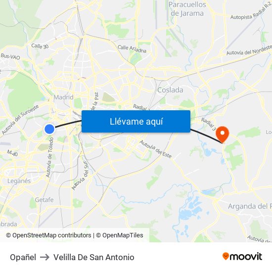 Opañel to Velilla De San Antonio map