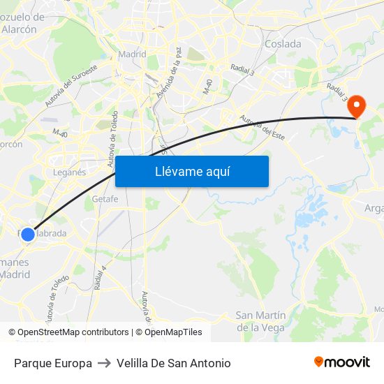 Parque Europa to Velilla De San Antonio map