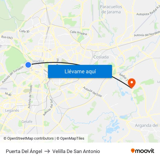 Puerta Del Ángel to Velilla De San Antonio map