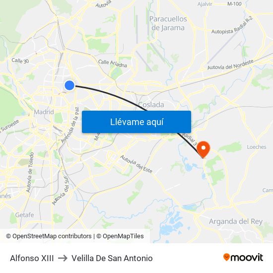 Alfonso XIII to Velilla De San Antonio map