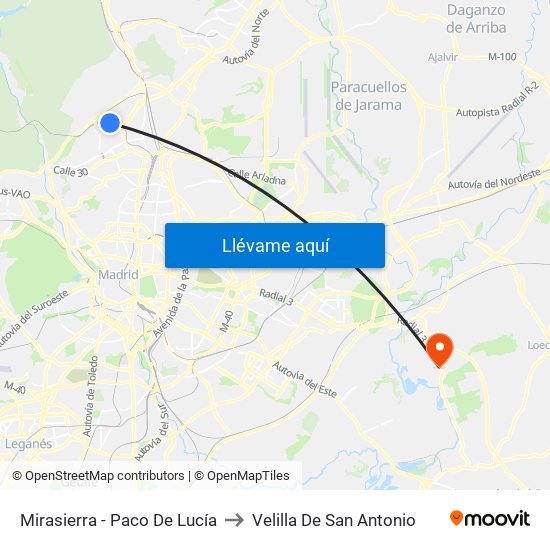 Mirasierra - Paco De Lucía to Velilla De San Antonio map