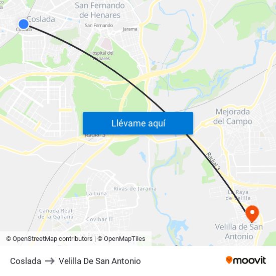 Coslada to Velilla De San Antonio map