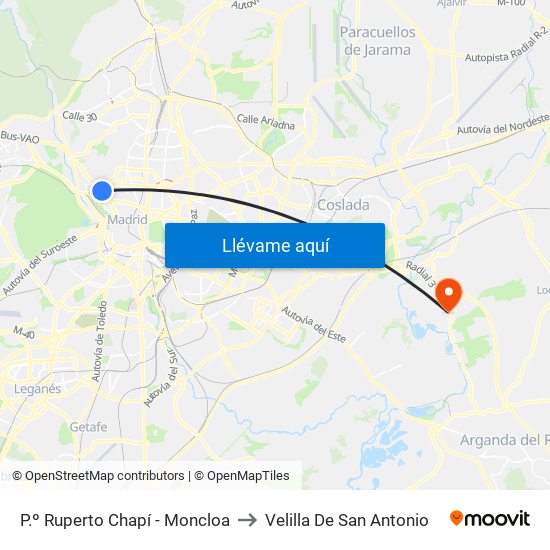 P.º Ruperto Chapí - Moncloa to Velilla De San Antonio map