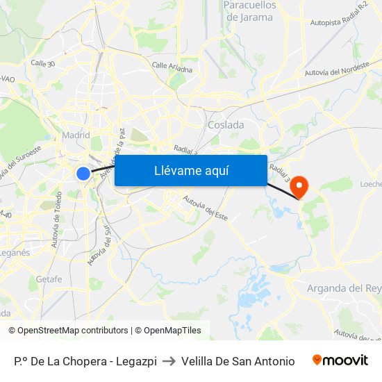 P.º De La Chopera - Legazpi to Velilla De San Antonio map
