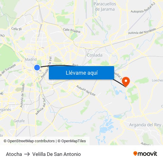 Atocha to Velilla De San Antonio map