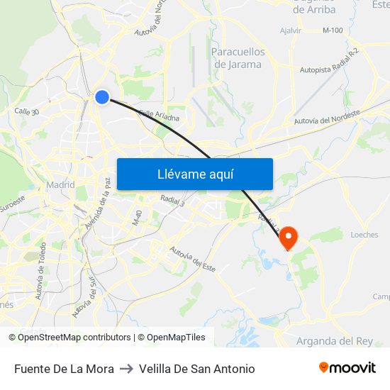 Fuente De La Mora to Velilla De San Antonio map