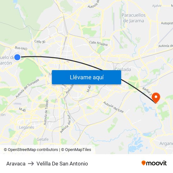 Aravaca to Velilla De San Antonio map