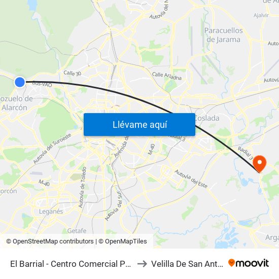 El Barrial - Centro Comercial Pozuelo to Velilla De San Antonio map