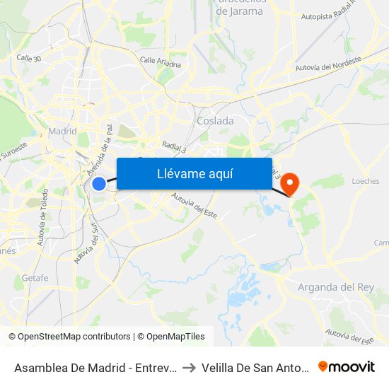 Asamblea De Madrid - Entrevías to Velilla De San Antonio map