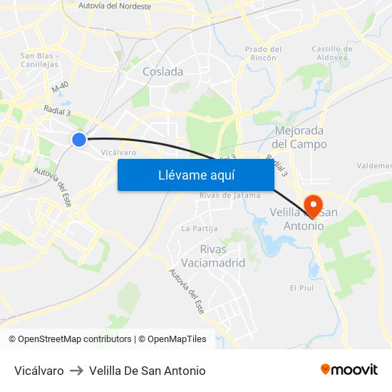 Vicálvaro to Velilla De San Antonio map