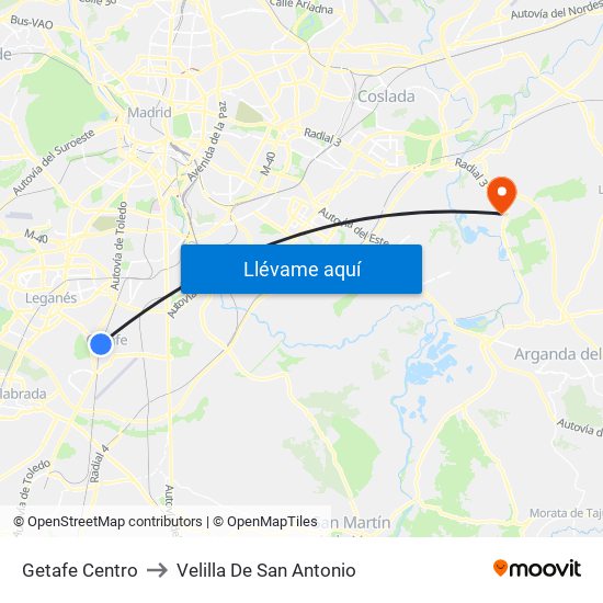 Getafe Centro to Velilla De San Antonio map