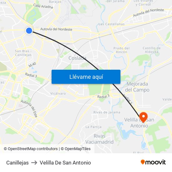 Canillejas to Velilla De San Antonio map
