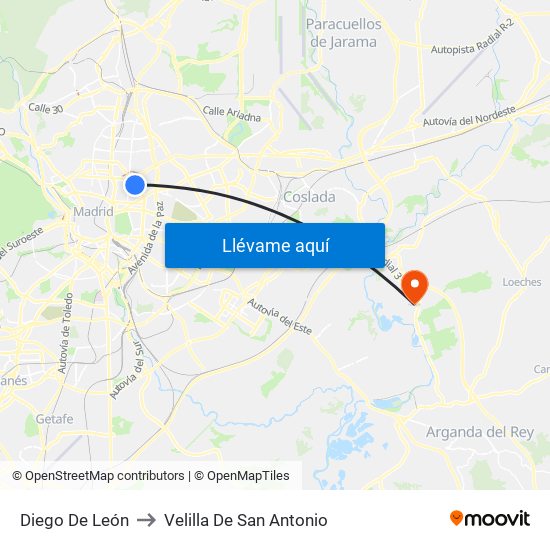 Diego De León to Velilla De San Antonio map