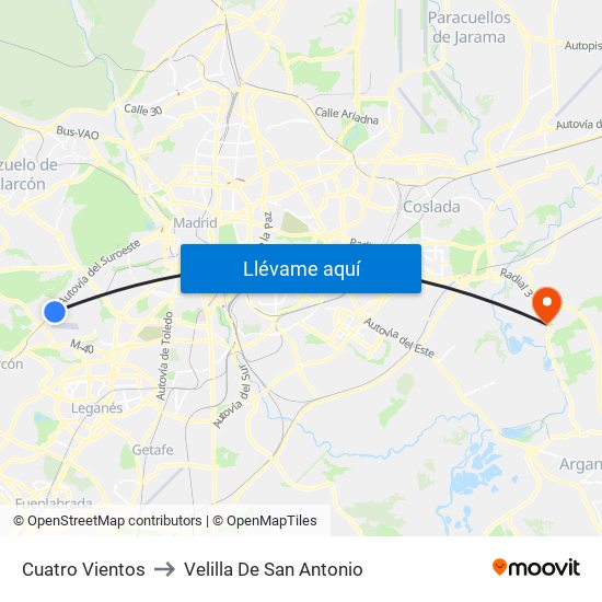Cuatro Vientos to Velilla De San Antonio map