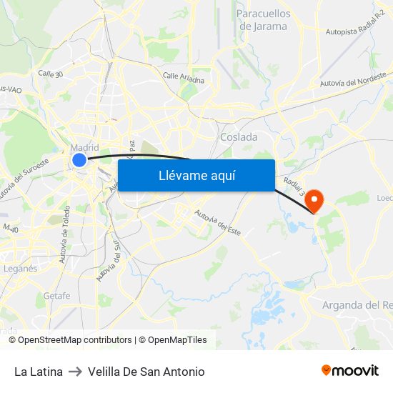 La Latina to Velilla De San Antonio map