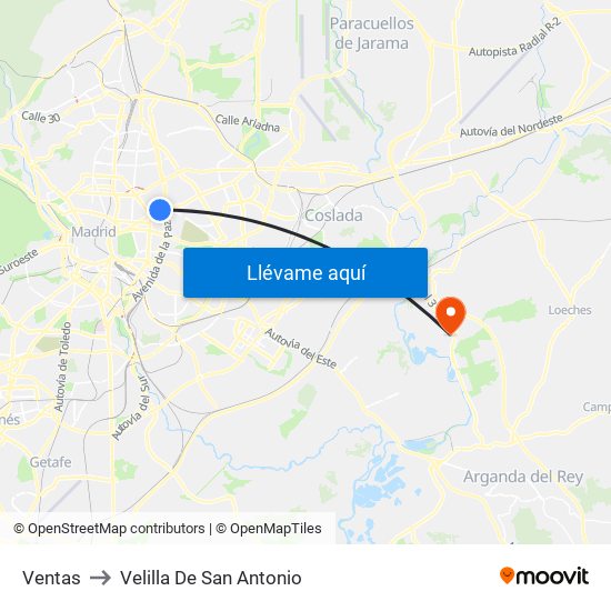 Ventas to Velilla De San Antonio map