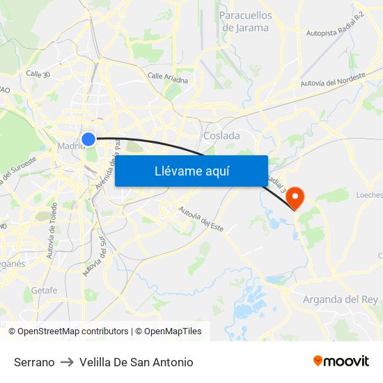 Serrano to Velilla De San Antonio map