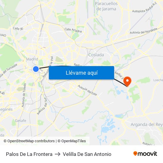 Palos De La Frontera to Velilla De San Antonio map