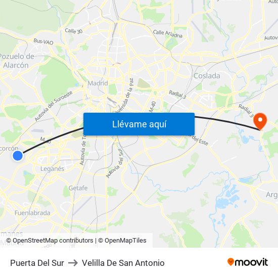 Puerta Del Sur to Velilla De San Antonio map