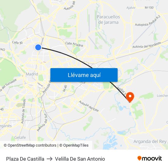 Plaza De Castilla to Velilla De San Antonio map
