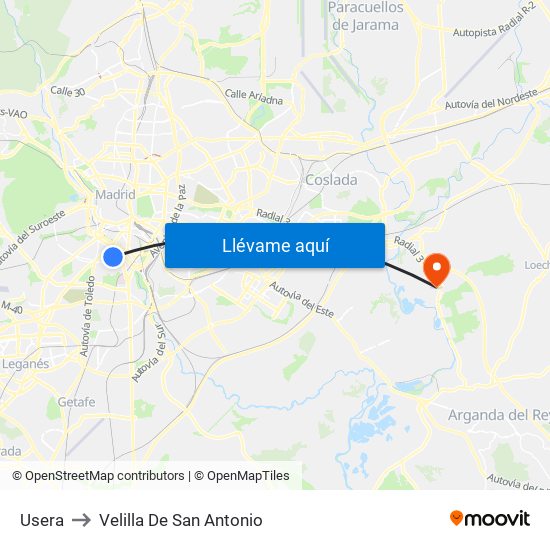 Usera to Velilla De San Antonio map