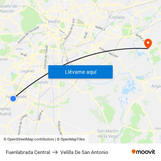 Fuenlabrada Central to Velilla De San Antonio map