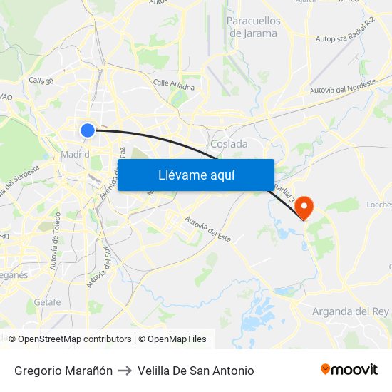 Gregorio Marañón to Velilla De San Antonio map