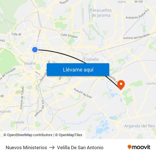 Nuevos Ministerios to Velilla De San Antonio map