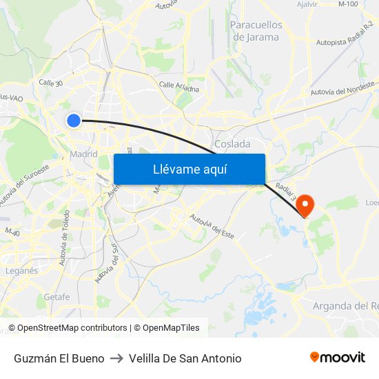 Guzmán El Bueno to Velilla De San Antonio map