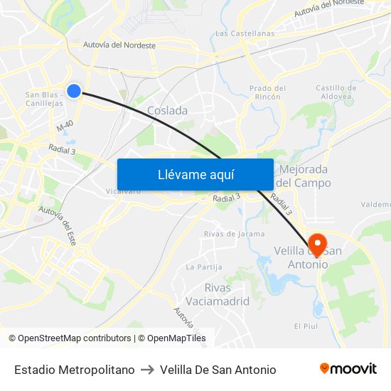 Estadio Metropolitano to Velilla De San Antonio map
