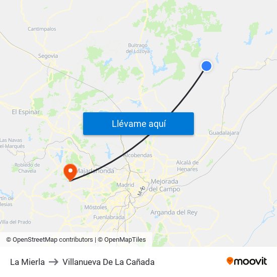 La Mierla to Villanueva De La Cañada map
