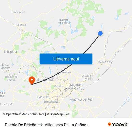Puebla De Beleña to Villanueva De La Cañada map