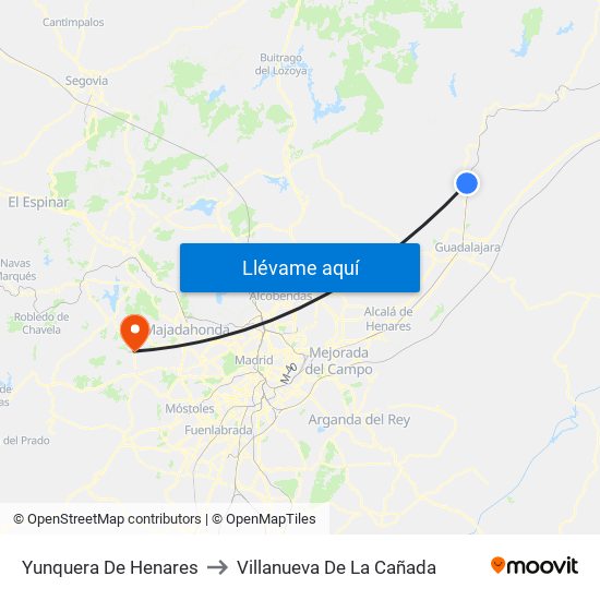 Yunquera De Henares to Villanueva De La Cañada map