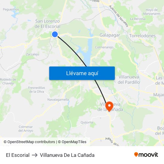 El Escorial to Villanueva De La Cañada map