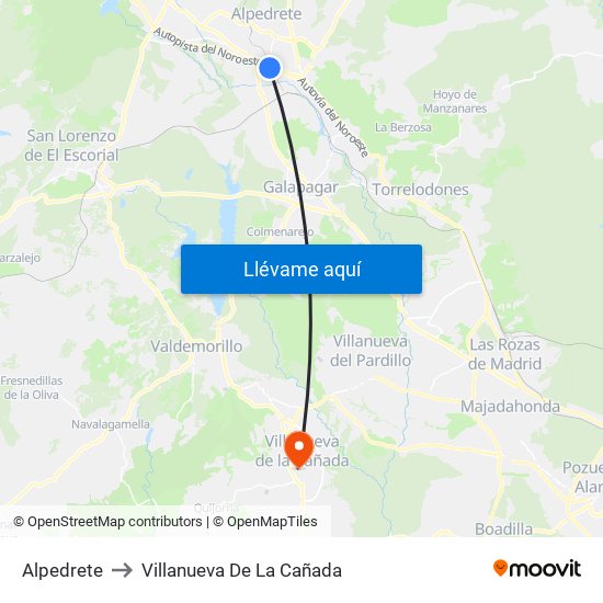 Alpedrete to Villanueva De La Cañada map