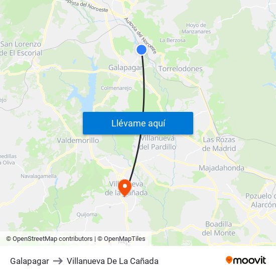 Galapagar to Villanueva De La Cañada map