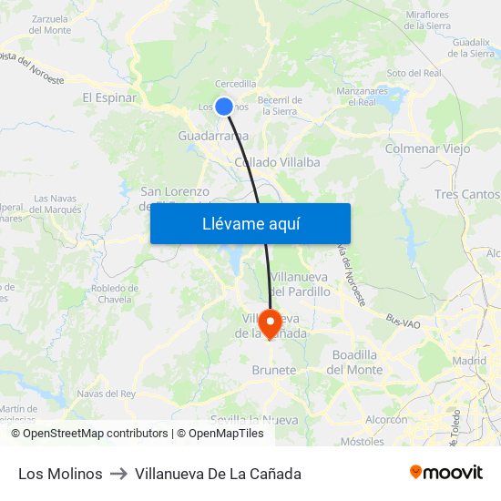 Los Molinos to Villanueva De La Cañada map