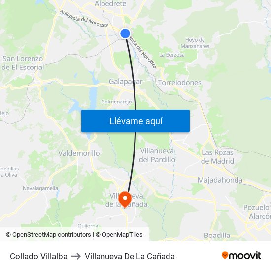 Collado Villalba to Villanueva De La Cañada map