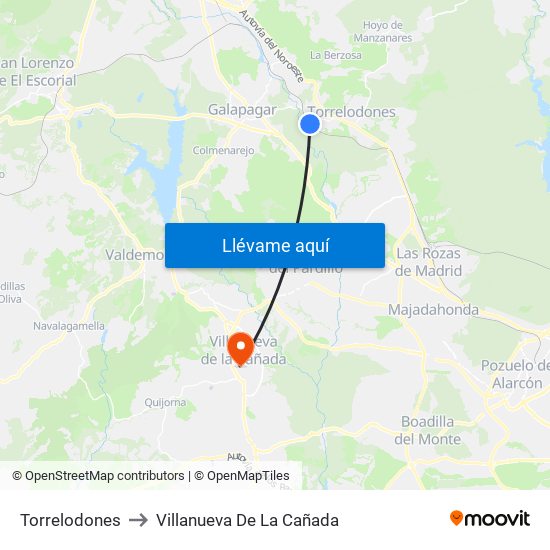 Torrelodones to Villanueva De La Cañada map