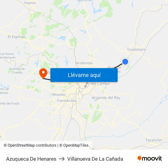 Azuqueca De Henares to Villanueva De La Cañada map