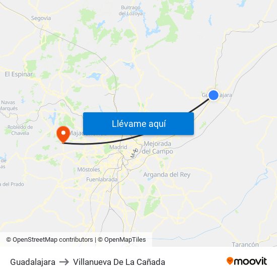 Guadalajara to Villanueva De La Cañada map
