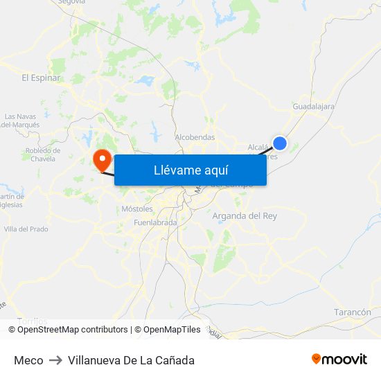 Meco to Villanueva De La Cañada map