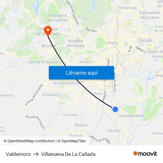 Valdemoro to Villanueva De La Cañada map