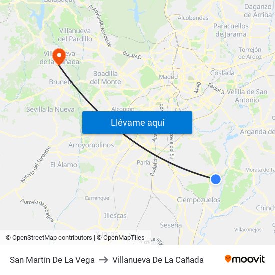 San Martín De La Vega to Villanueva De La Cañada map