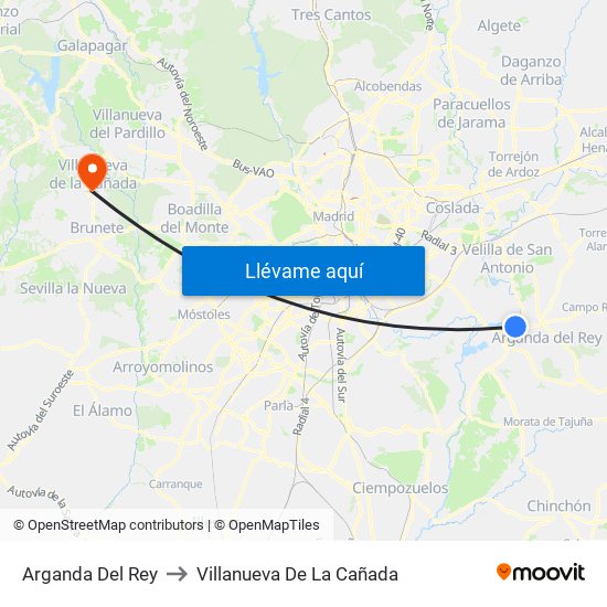 Arganda Del Rey to Villanueva De La Cañada map