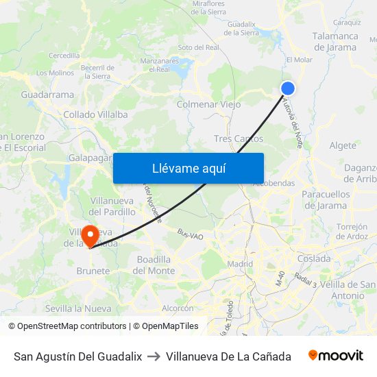 San Agustín Del Guadalix to Villanueva De La Cañada map